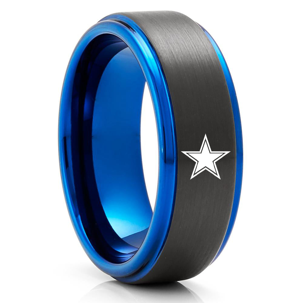 Dallas Cowboys Tungsten Ring - Blue Tungsten Ring - Black Tungsten Ring - Unique Wedding Ring