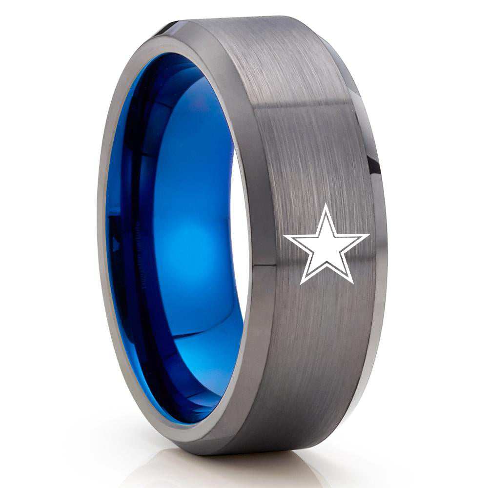 Gunmetal Wedding Ring - Dallas Cowboys Tungsten Ring - Anniversary Ring - Comfort Fit