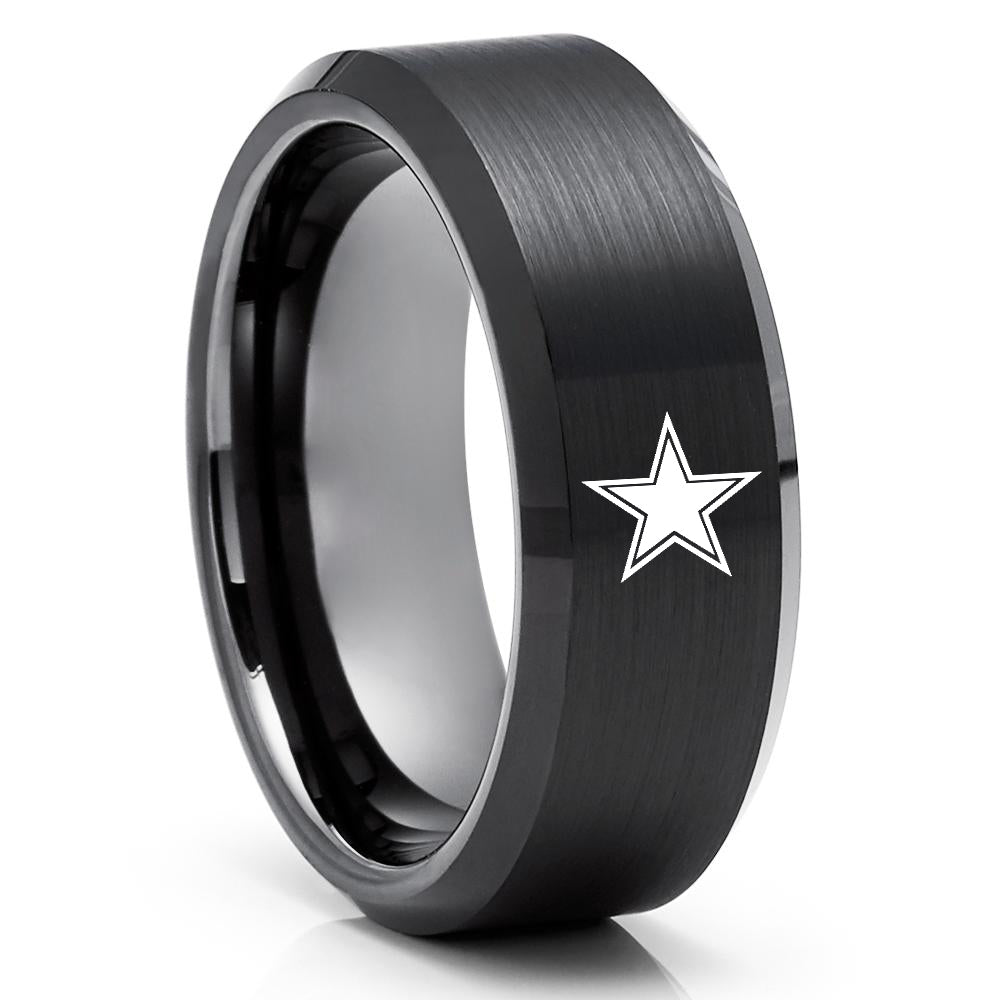 Black Tungsten Wedding Ring - Dallas Cowboys Tungsten Ring - Tungsten Carbide Ring - Black Ring