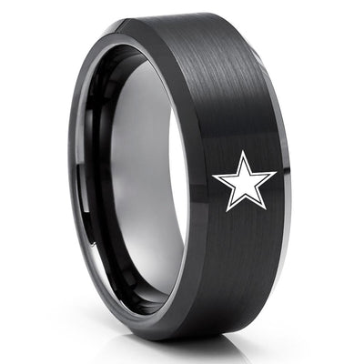 Black Tungsten Wedding Ring - Dallas Cowboys Tungsten Ring - Tungsten Carbide Ring - Black Ring