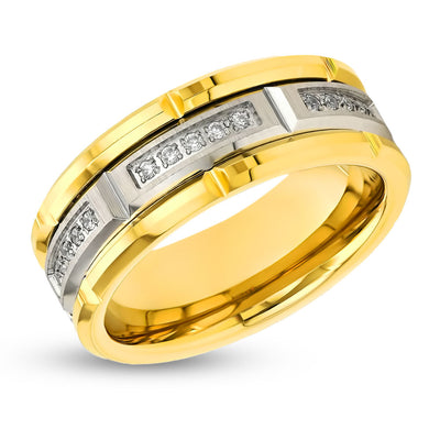 Yellow Gold Wedding Band - Tungsten Carbide Ring - 8mm Men's Wedding Band - CZ Diamond Ring (Copy)