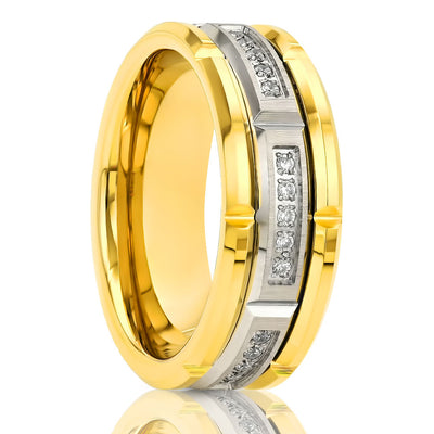 Yellow Gold Wedding Band - Tungsten Carbide Ring - 8mm Men's Wedding Band - CZ Diamond Ring (Copy)