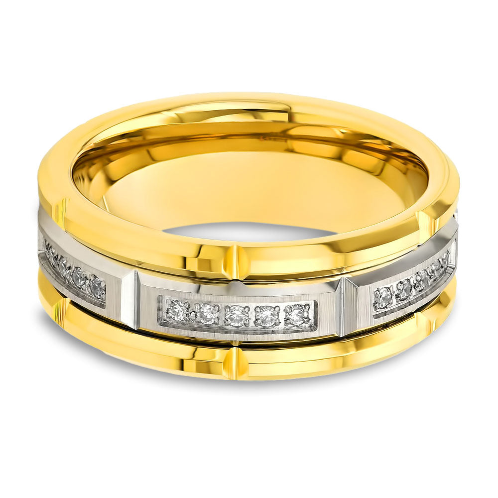 Yellow Gold Wedding Band - Tungsten Carbide Ring - 8mm Men's Wedding Band - CZ Diamond Ring (Copy)