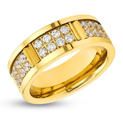 Yellow Gold Tungsten Ring - Men's Tungsten Ring - CZ Diamond Ring - Tungsten Carbide - 8mm Ring