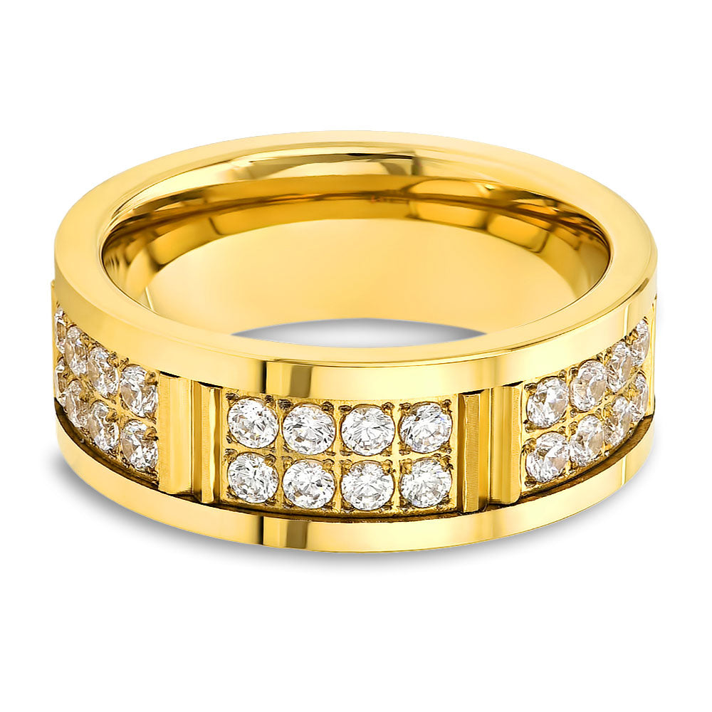 Yellow Gold Tungsten Ring - Men's Tungsten Ring - CZ Diamond Ring - Tungsten Carbide - 8mm Ring