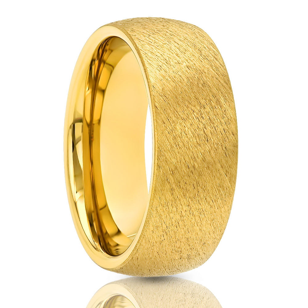 Yellow Gold Tungsten Ring - 8mm Yellow Tungsten Ring - Men's Wedding Band - Dome Wedding Ring