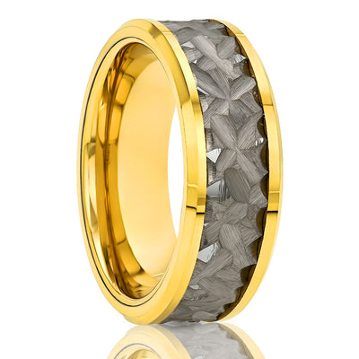 Yellow Gold Wedding Band- Hammered Ring - Tungsten Carbide Ring - Engagement Ring - Men's Wedding Band