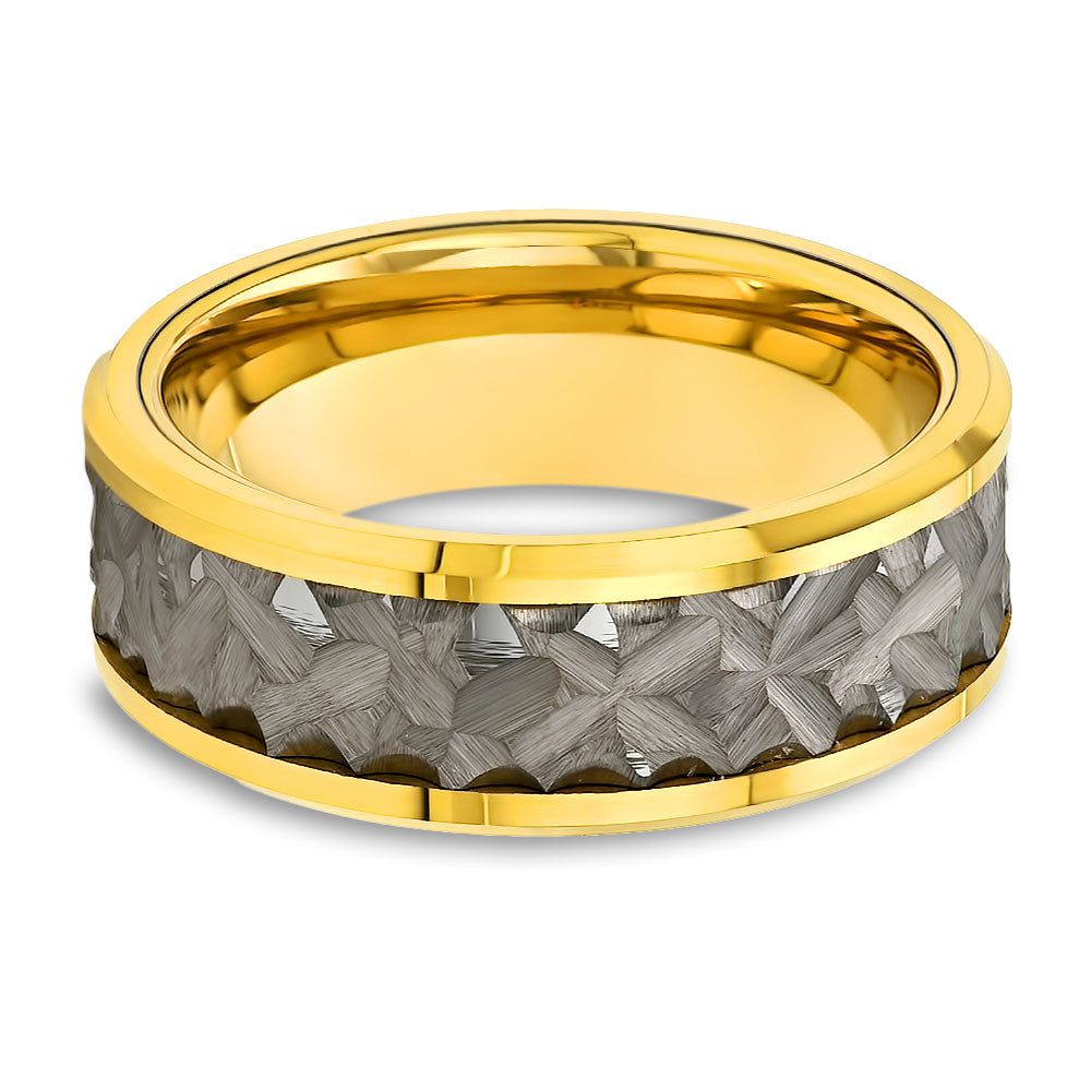 Yellow Gold Wedding Band- Hammered Ring - Tungsten Carbide Ring - Engagement Ring - Men's Wedding Band