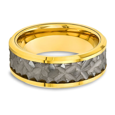 Yellow Gold Wedding Band- Hammered Ring - Tungsten Carbide Ring - Engagement Ring - Men's Wedding Band