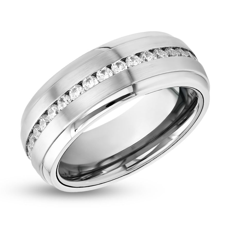 CZ Diamond Wedding Band - Tungsten Carbide - Silver Wedding Band - Anniversary Ring - Engagement Ring