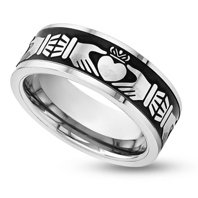 Claddagh Wedding Band - 8mm Wedding Band - Tungsten Carbide Ring - Men's Ring - Women's Ring