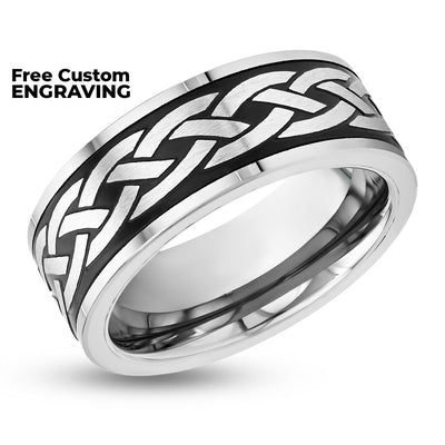 Braid Design Wedding Ring - 8mm Tungsten Ring - Braid Design - Black Tungsten Ring - Silver Wedding Band