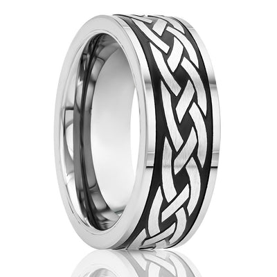Braid Design Wedding Ring - 8mm Tungsten Ring - Braid Design - Black Tungsten Ring - Silver Wedding Band