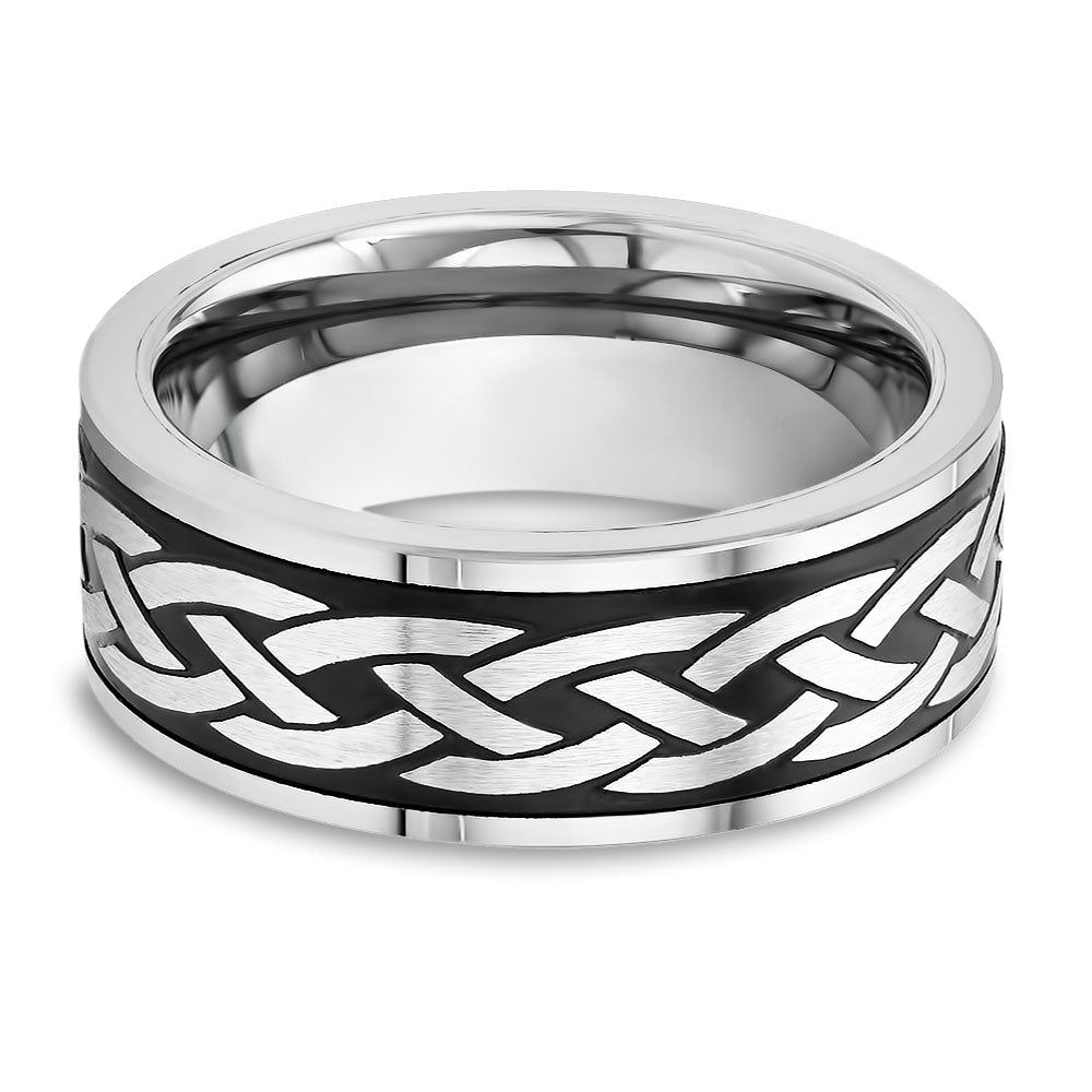 Braid Design Wedding Ring - 8mm Tungsten Ring - Braid Design - Black Tungsten Ring - Silver Wedding Band