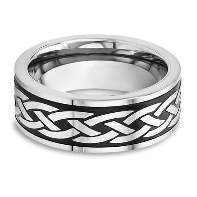 Braid Design Wedding Ring - 8mm Tungsten Ring - Braid Design - Black Tungsten Ring - Silver Wedding Band