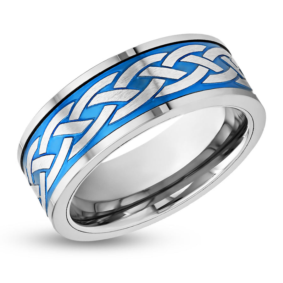 Blue Braid Wedding Ring - Tungsten Carbide - 8mm Wedding Ring - Men's Wedding Band - Women's Ring
