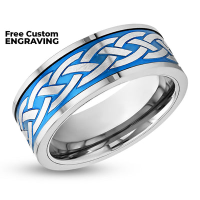 Blue Braid Wedding Ring - Tungsten Carbide - 8mm Wedding Ring - Men's Wedding Band - Women's Ring