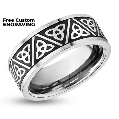 Trinity Wedding Ring - Men's Wedding Band - Women's Wedding Ring - Tungsten Carbide Ring - Black Ring