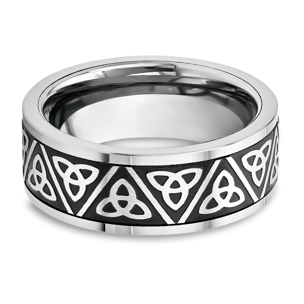 Trinity Wedding Ring - Men's Wedding Band - Women's Wedding Ring - Tungsten Carbide Ring - Black Ring