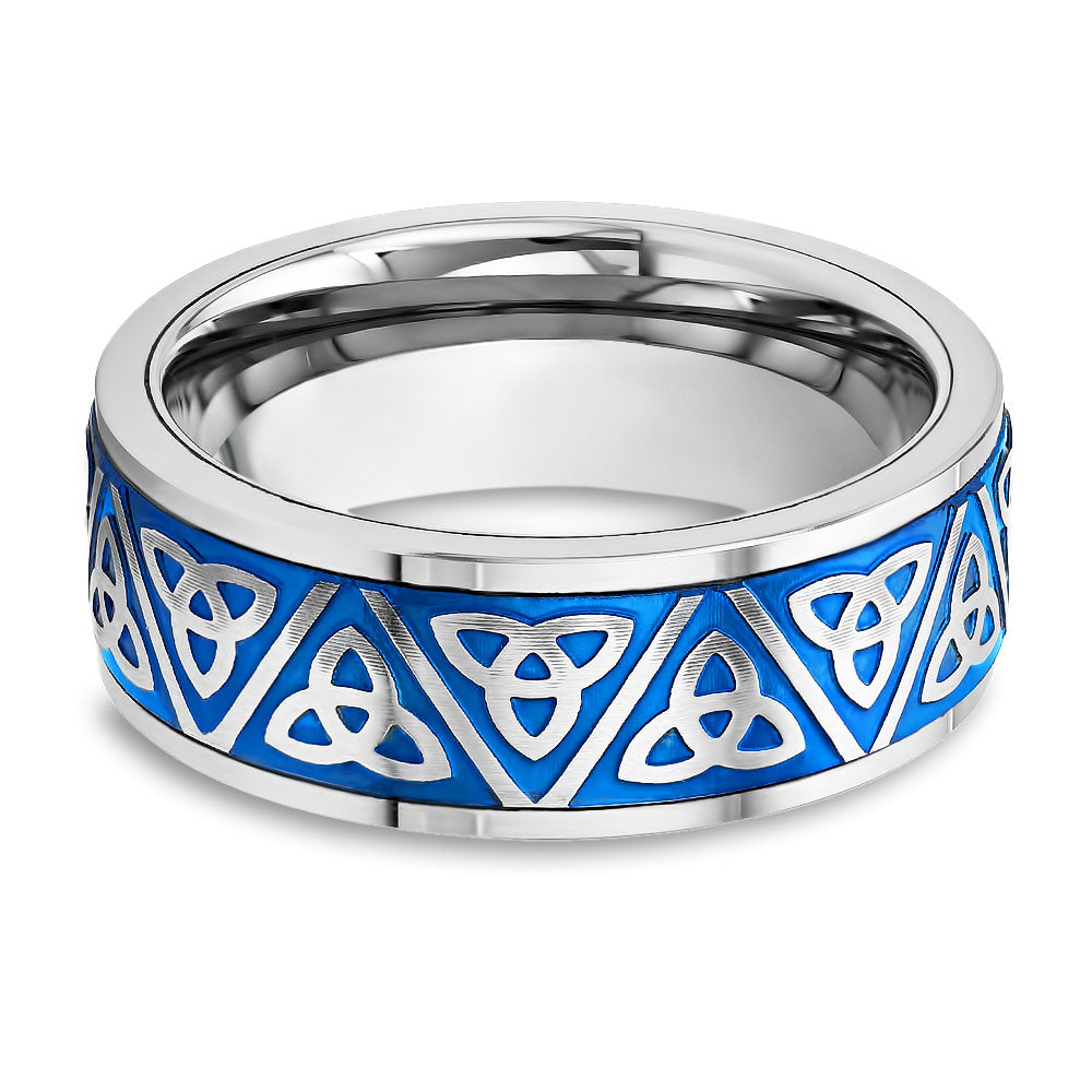 Trinity Wedding Ring - Men's Wedding Band - Women's Wedding Ring - Tungsten Carbide Ring - Blue Ring