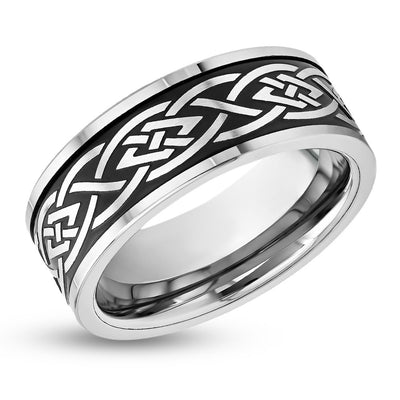 Tribal Design Wedding Ring - Men's Wedding Band - Women's Wedding Ring - Tungsten Carbide Ring - Black Ring