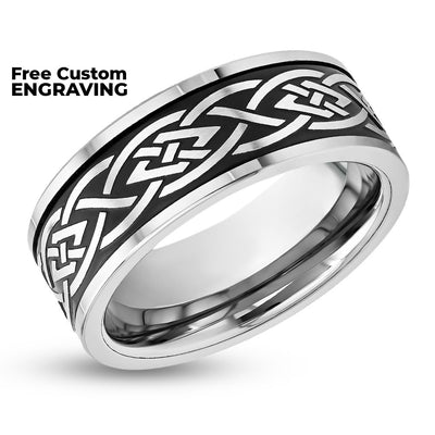 Tribal Design Wedding Ring - Men's Wedding Band - Women's Wedding Ring - Tungsten Carbide Ring - Black Ring