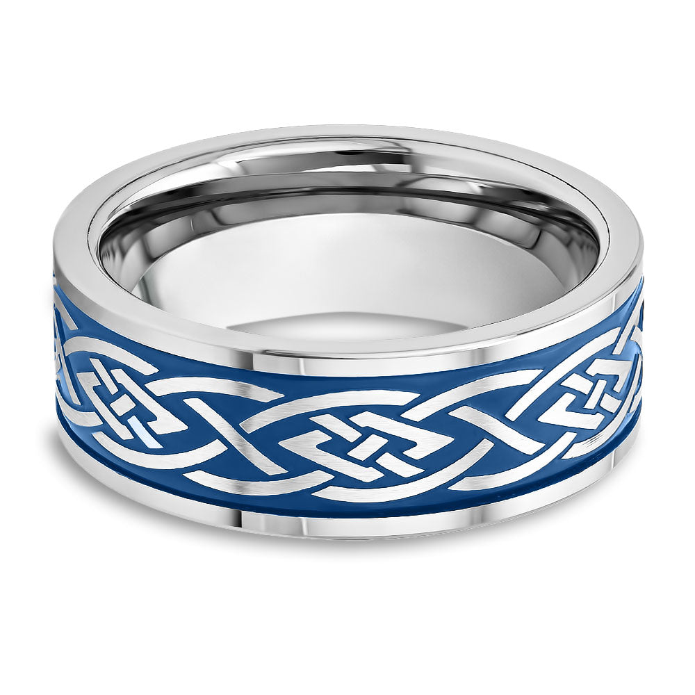 Tribal Design Wedding Ring - Men's Wedding Band - Women's Wedding Ring - Tungsten Carbide Ring - Blue Ring