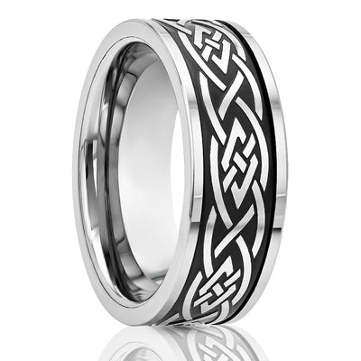 Tribal Design Wedding Ring - Men's Wedding Band - Women's Wedding Ring - Tungsten Carbide Ring - Black Ring