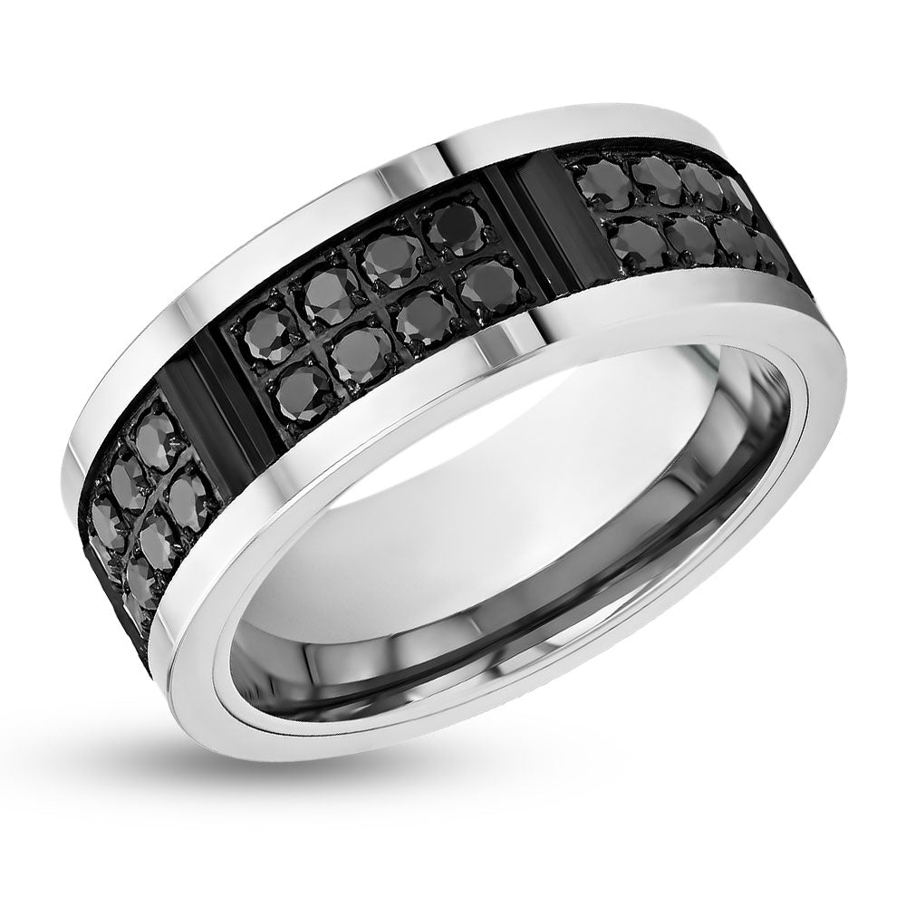 Black Diamond Wedding Ring - Men's wedding Band - CZ Diamonds - Tungsten Carbide Ring