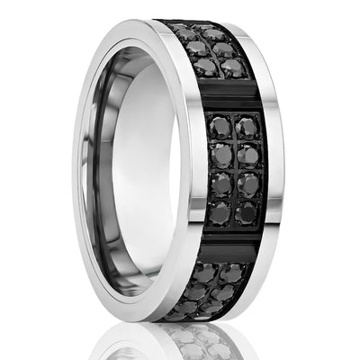 Black Diamond Wedding Ring - Men's wedding Band - CZ Diamonds - Tungsten Carbide Ring