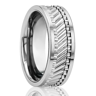 Tire Design Wedding Band - Silver Tungsten Ring - Men's Wedding Band - Women's Wedding Ring