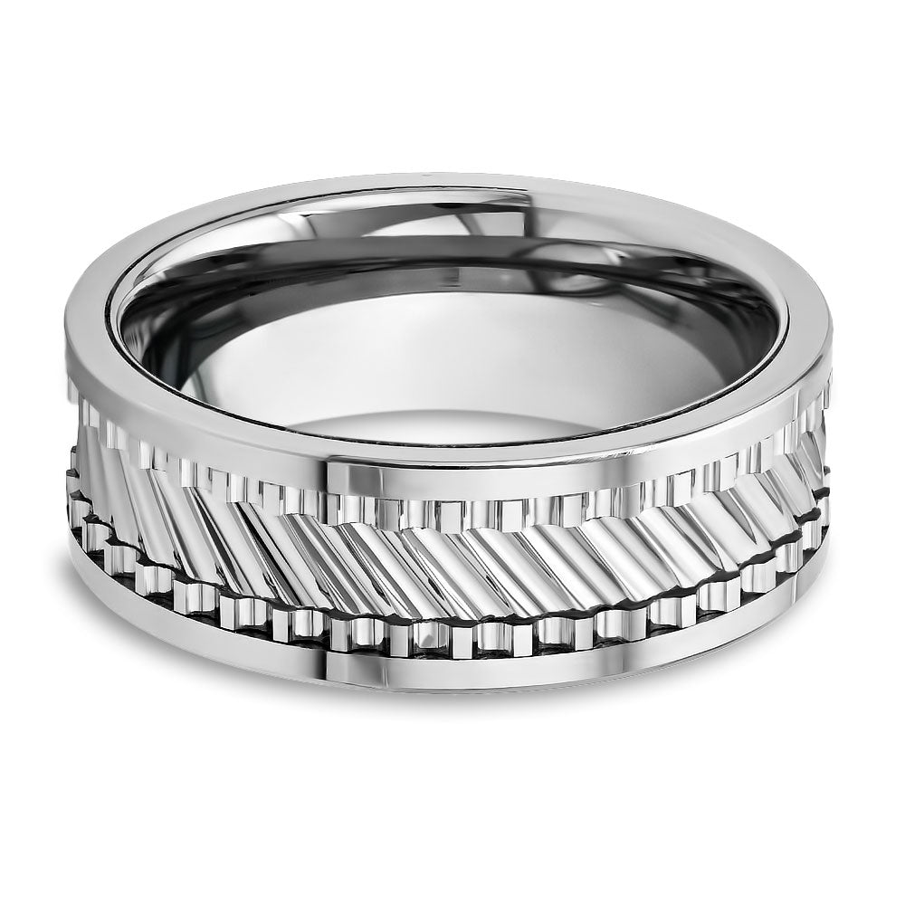Tire Design Wedding Band - Silver Tungsten Ring - Men's Wedding Band - Women's Wedding Ring