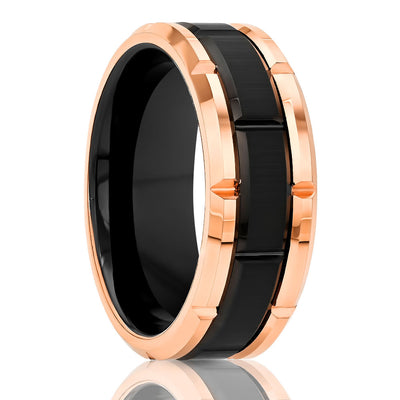 Rose Gold Wedding Ring - Men's Black Wedding Band - 8mm - Tungsten Carbide Ring