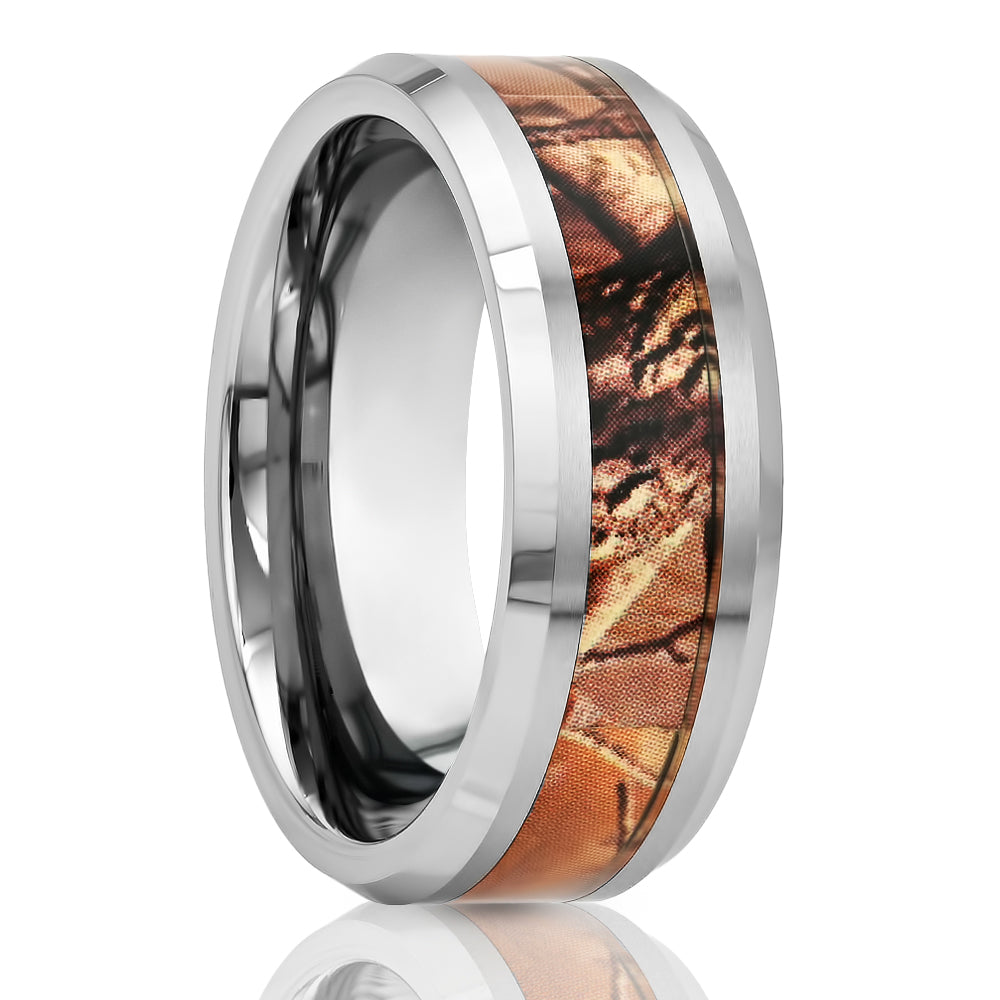 Camouflage Design Wedding Ring - 8mm Tungsten Ring - Mens' Wedding Band - Hunters Ring