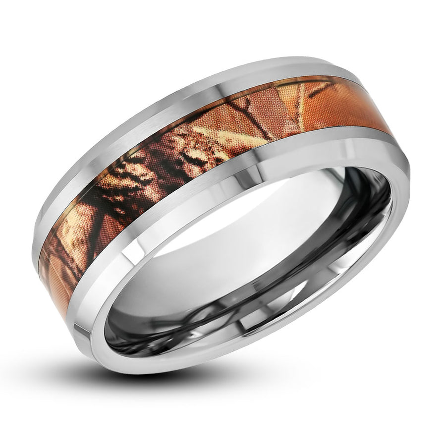 Camouflage Design Wedding Ring - 8mm Tungsten Ring - Mens' Wedding Band - Hunters Ring