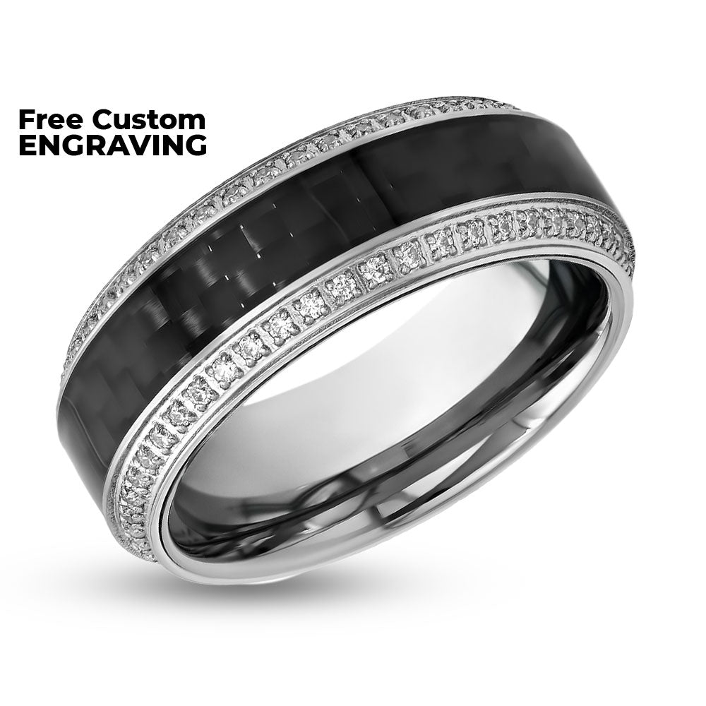 Black Diamond Wedding Ring - Men's wedding Band - CZ Diamonds - Tungsten Carbide Ring (Copy)