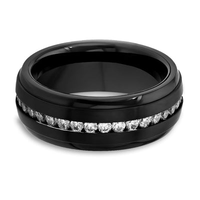 Black Wedding Band - Men's Black Wedding Ring - Tungsten Carbide Ring - Engagement Ring - CZ Dimaond Ring