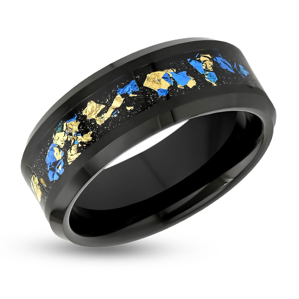 Gold Foil Wedding Ring - Black Wedding Ring - Tungsten Carbide - 8mm Wedding Ring - Comfort Fit