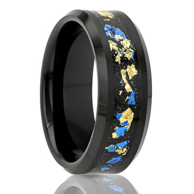 Gold Foil Wedding Ring - Black Wedding Ring - Tungsten Carbide - 8mm Wedding Ring - Comfort Fit