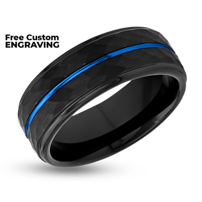 Men's Wedding Ring - Black Tungsten Ring - Hammered Design Ring - 8mm Wedding Band