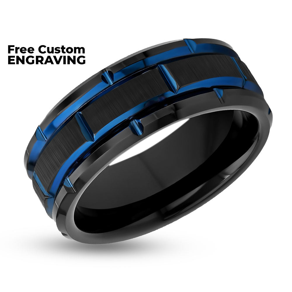 Men's Wedding Band - Women's Wedding Ring - Blue Tungsten Ring - Tungsten Carbide Ring - 8mm