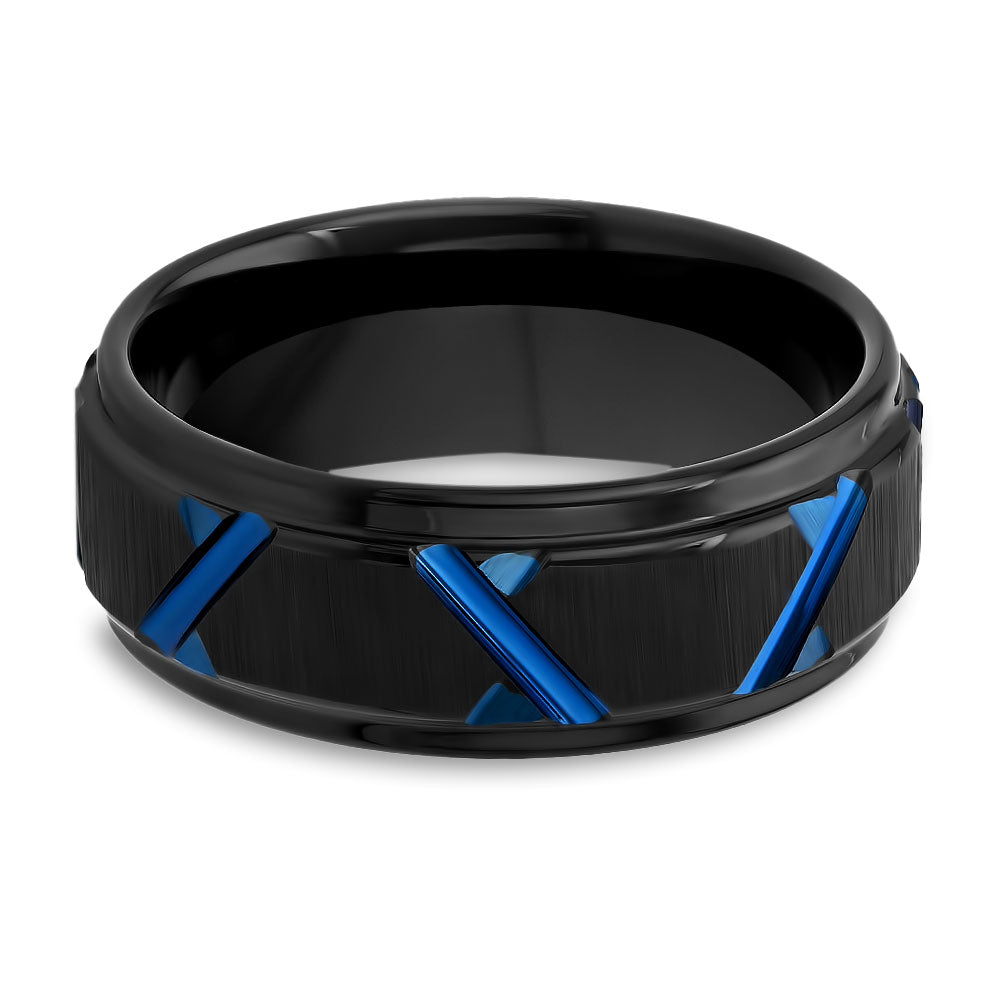 Blue wedding Ring - Black Wedding Band - Tungsten Carbide Ring - Men's Wedding Band