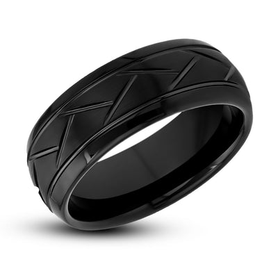 Black Wedding Ring - Men's Black Tungsten Ring - Tungsten Carbide - 8mm Wedding Band - Dome Ring