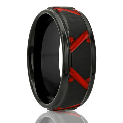 Black Wedding Band - Red Wedding Ring - 8mm Tungsten Ring - Men's Wedding Band - Tungsten Carbide