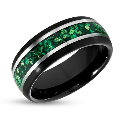 8mm Black Tungsten Ring - Black Wedding Band - Emerald Ring - Men's Wedding Band - Women's Wedding Ring