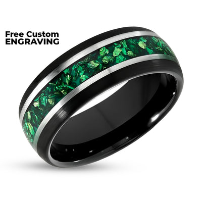 8mm Black Tungsten Ring - Black Wedding Band - Emerald Ring - Men's Wedding Band - Women's Wedding Ring