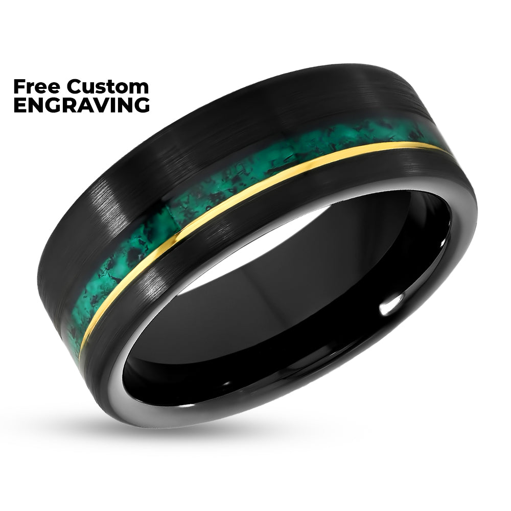 Black Tungsten Carbide Ring - Black Wedding Ring - Men's Wedding Band - Women's Ring - Emerald Ring