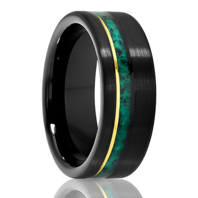 Black Tungsten Carbide Ring - Black Wedding Ring - Men's Wedding Band - Women's Ring - Emerald Ring