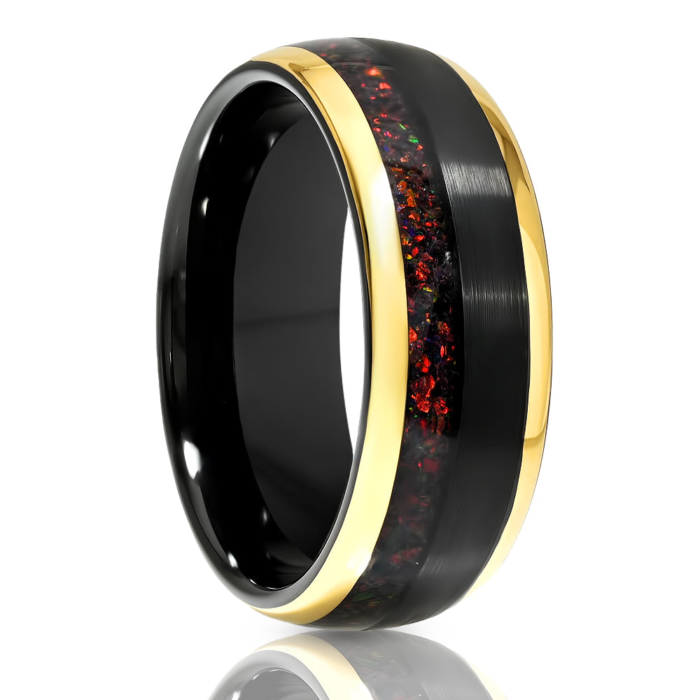Ruby Wedding Band - Yellow Gold Ring - Black Tungsten Ring - Men's Wedding Band - Women's Ring