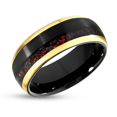 Ruby Wedding Band - Yellow Gold Ring - Black Tungsten Ring - Men's Wedding Band - Women's Ring
